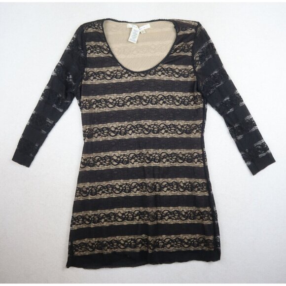 MAX STUDIO - WOMEN'S BLACK LACE 3/4 SLEEVE TUNIC TOP - SIZE L - Picture 1 of 7
